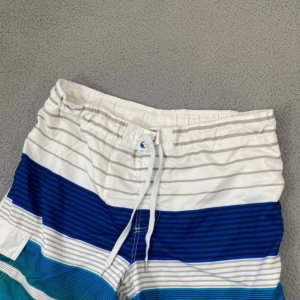Ocean Pacific OP Swim Trunks Men XL White Blue Striped Lined Beach Surf
